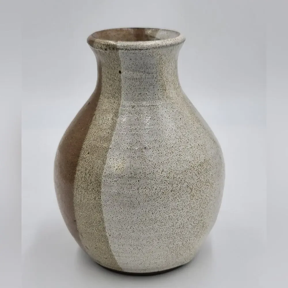 Vintage tri color earthtone handmade ceramic earthenware folk art vase